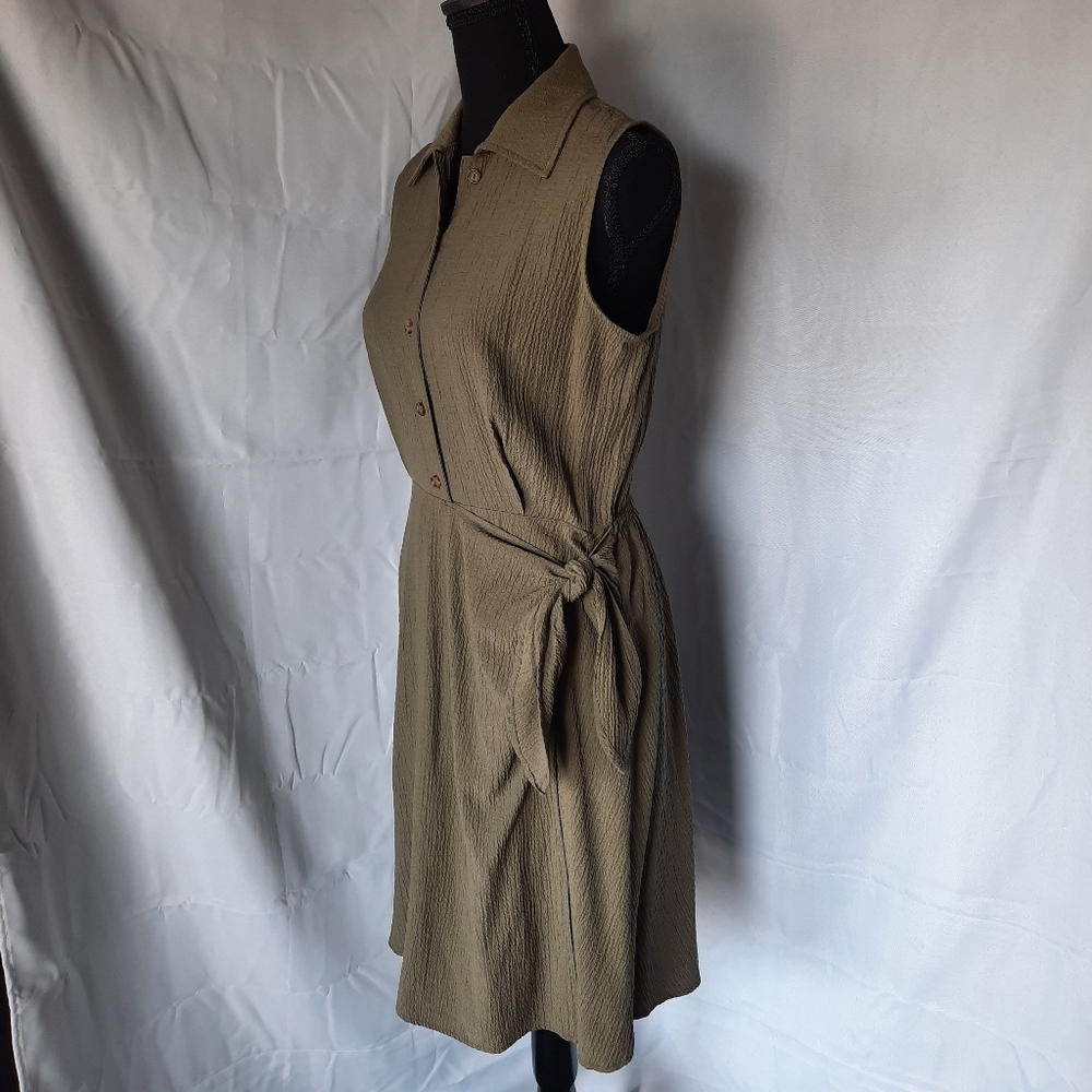 Calvin Klein Faux Wrap Dress Size 6 Army Olive Green Side Tie Minimalist - Picture 5 of 16